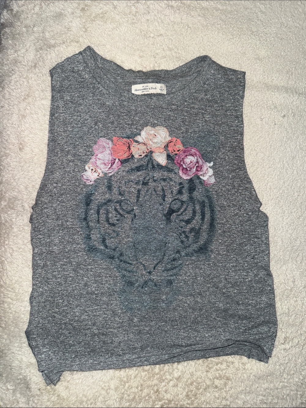 Abercrombie & Fitch Gray Sleeveless Tank with Floral Crown Graphic